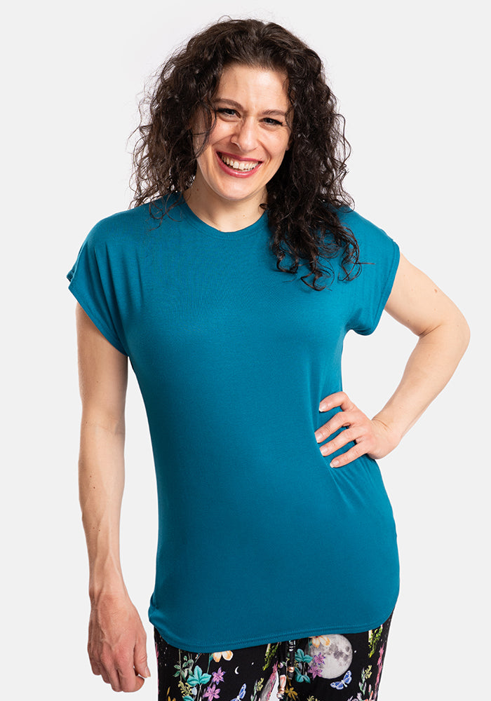 Teal Extended Shoulder Round Neck Top
