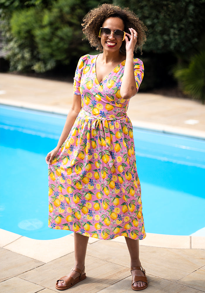 Dellia Lemon & Blossom Print Midi Dress