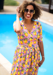 Dellia Lemon & Blossom Print Midi Dress