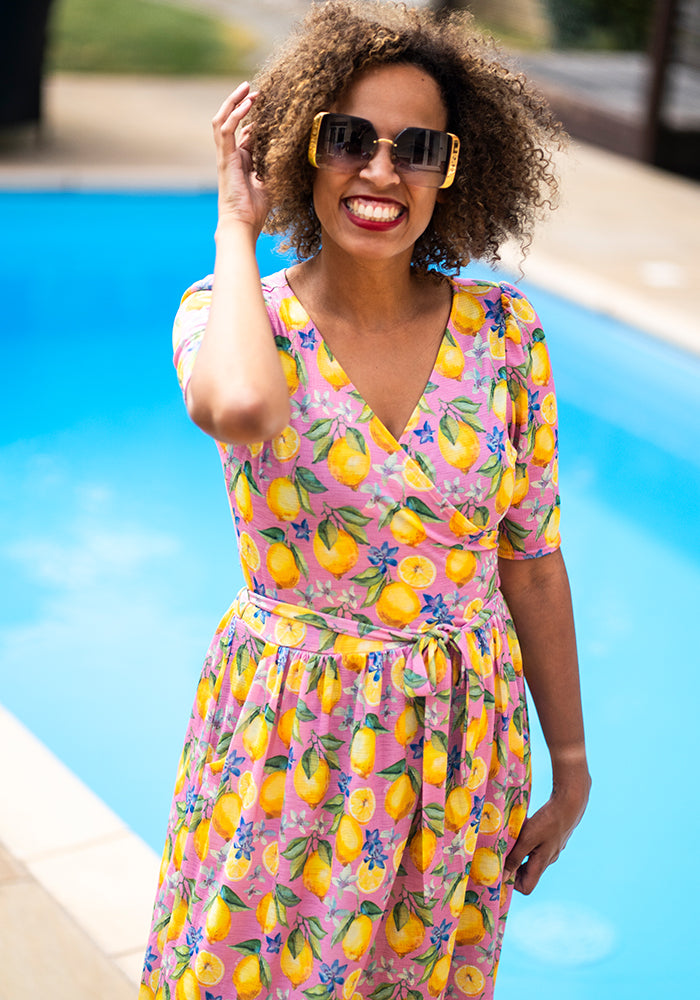 Dellia Lemon & Blossom Print Midi Dress