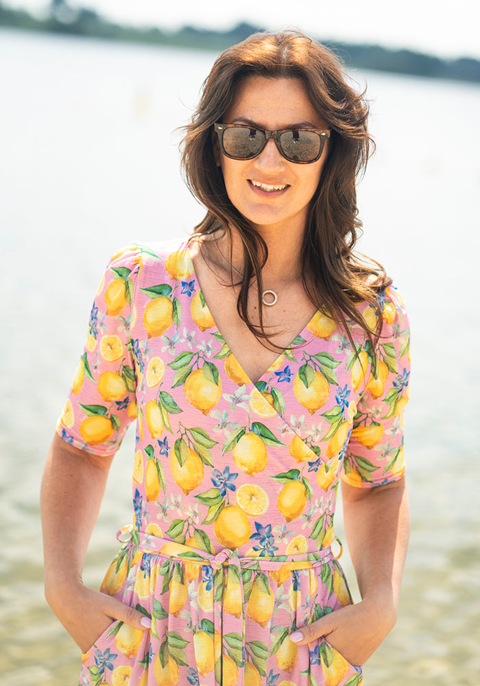 Dellia Lemon & Blossom Print Midi Dress