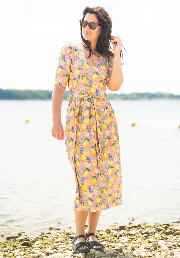 Dellia Lemon & Blossom Print Midi Dress
