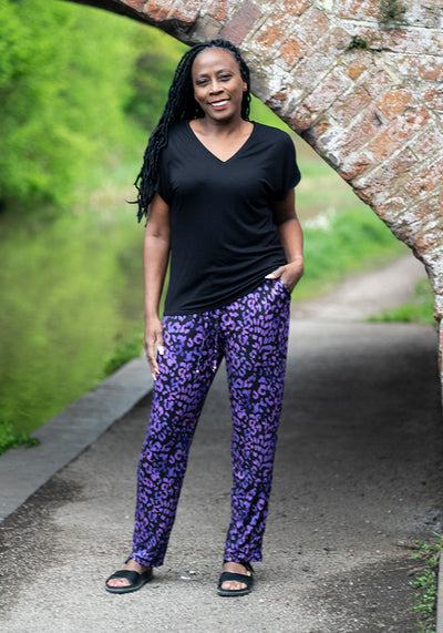 Taylen Purple Animal Print Viscose Harem Pants